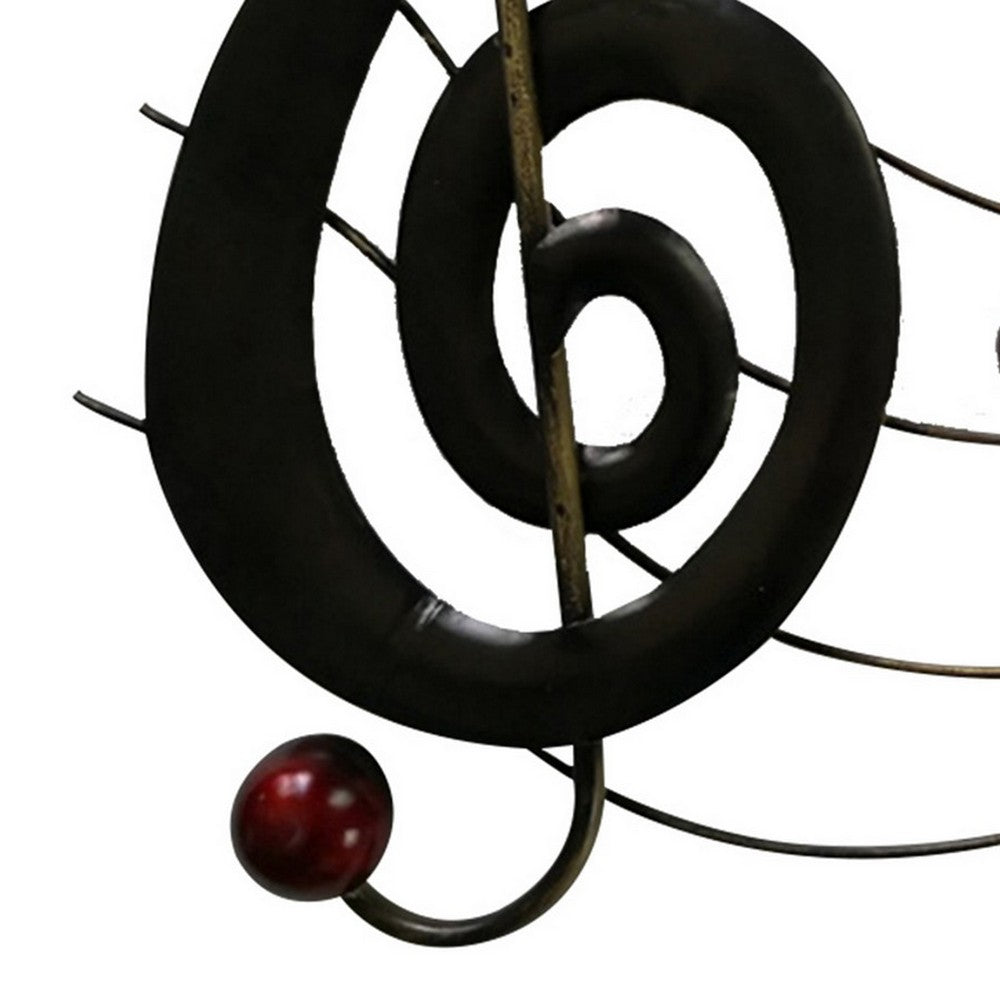 26 Inch Handmade Metal Wall Mount Accent Decor with Musical Notes and Treble Clef Black Red By The Urban Port BM05414