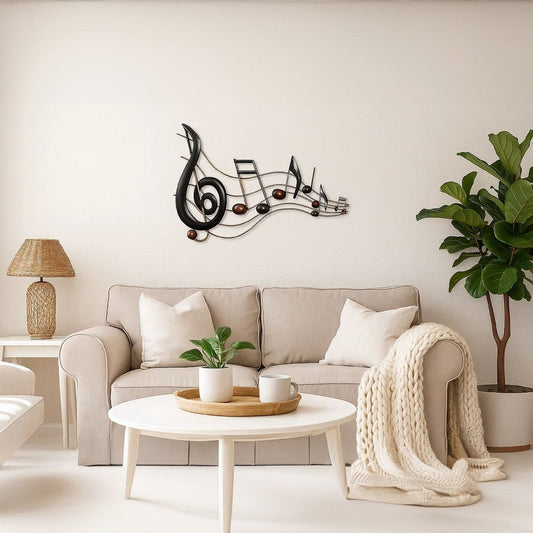 26 Inch Handmade Metal Wall Mount Accent Decor with Musical Notes and Treble Clef, Black, Red By The Urban Port