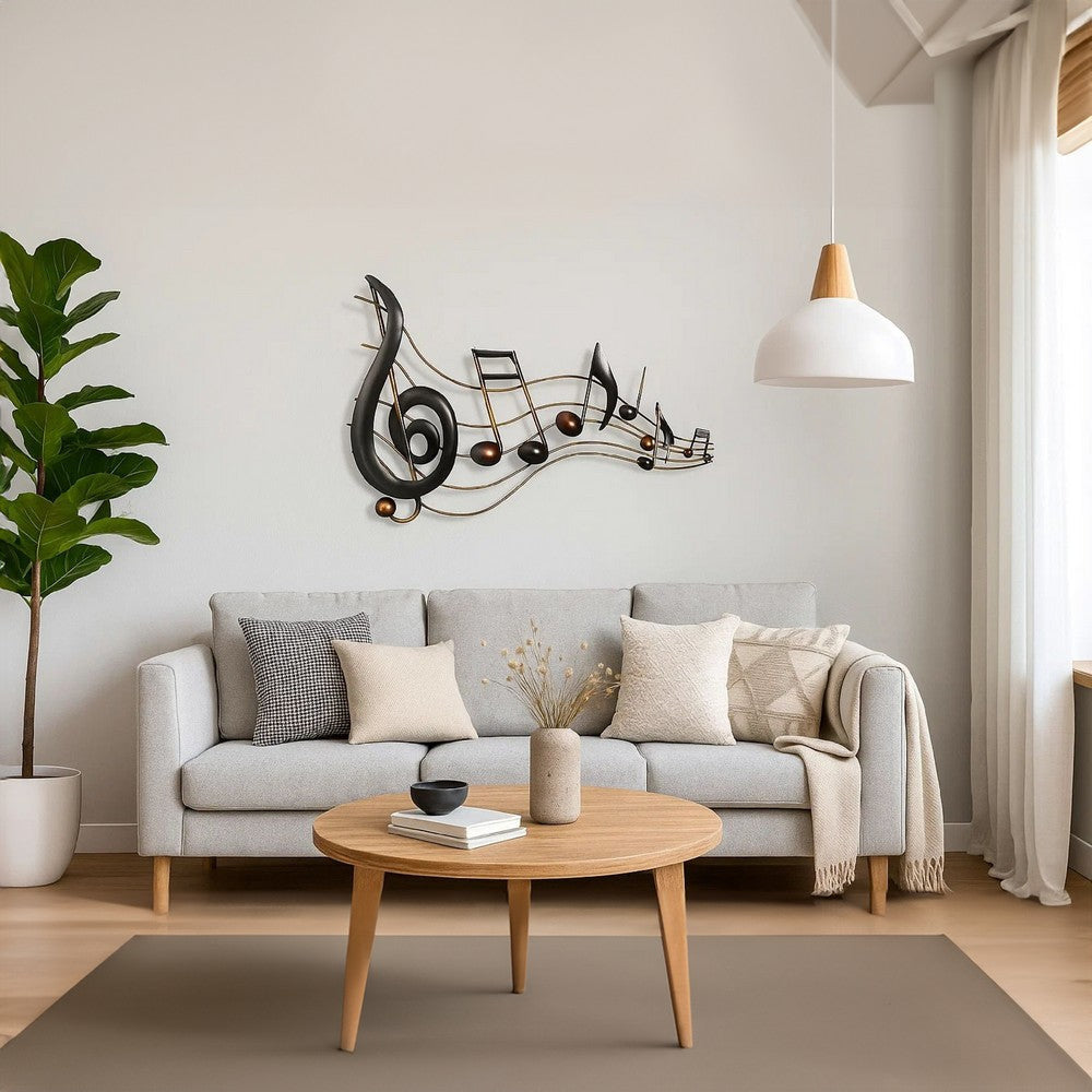 26 Inch Handmade Metal Wall Mount Accent Decor with Musical Notes and Treble Clef Black Red By The Urban Port BM05414