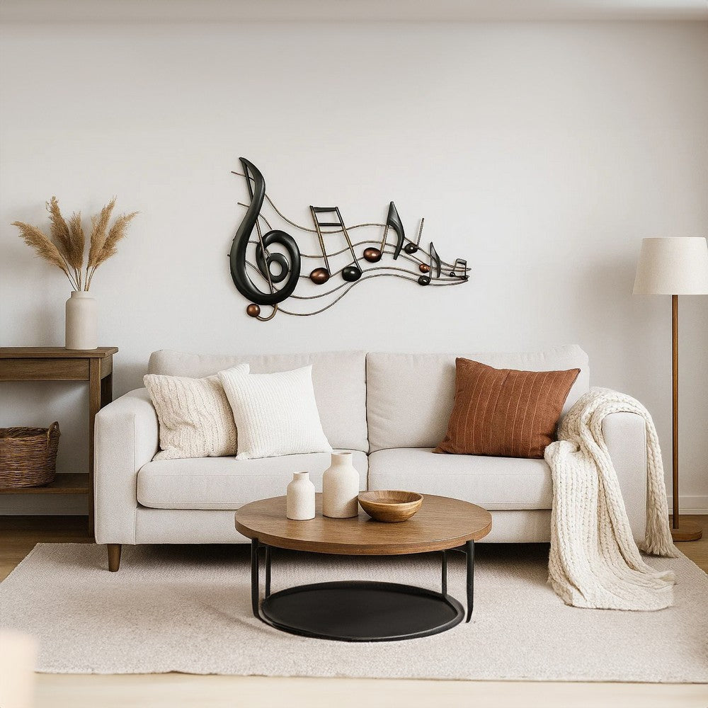 26 Inch Handmade Metal Wall Mount Accent Decor with Musical Notes and Treble Clef Black Red By The Urban Port BM05414