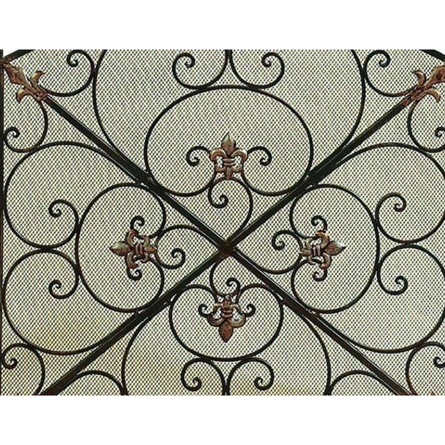 Traditional 3 Panel Metal Fire Screen With Filigree Design, Bronze, Black  The Urban Port