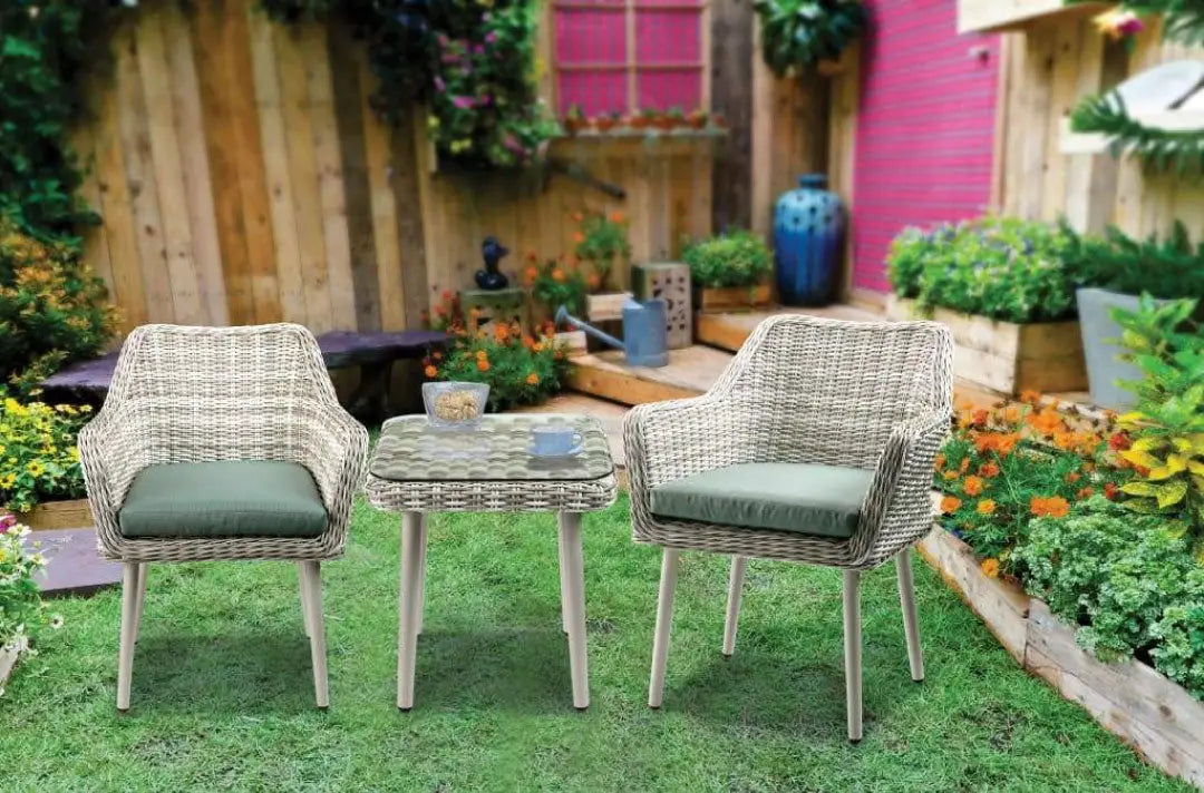 Resin Wicker and Metal Patio Bistro Set with Two Chairs and Table Resin Wicker and Metal Patio Bistro Set with Two Chairs and Table