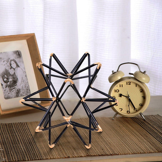 Intersecting Iron Wire Star Decor with Accented Joints, Black and Gold By Casagear Home