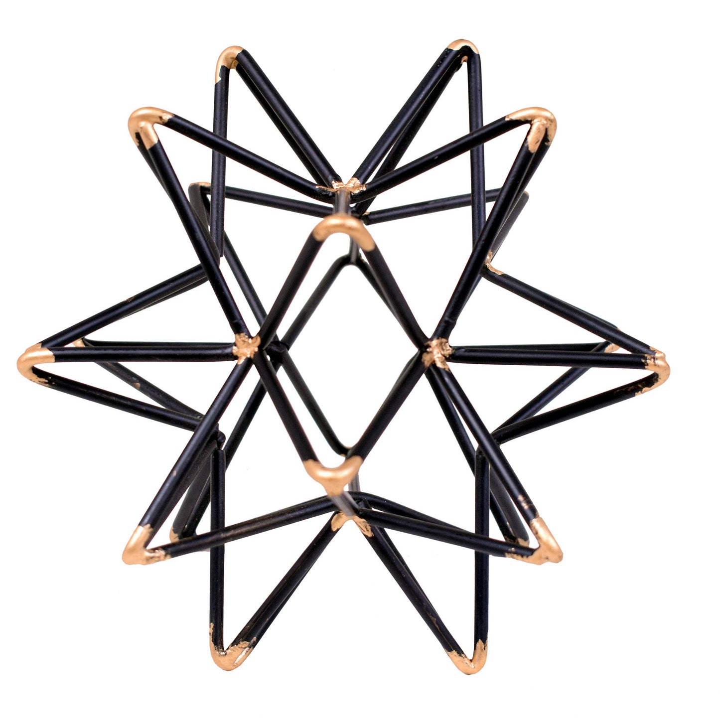Intersecting Iron Wire Star Decor with Accented Joints, Black and Gold By Casagear Home