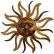 35 Inch Round Wall Mounted Sun Face Accent Decor, Carved Rustic Gold and Black Metal The Urban Port