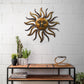 35 Inch Round Wall Mounted Sun Face Accent Decor, Carved Rustic Gold and Black Metal The Urban Port