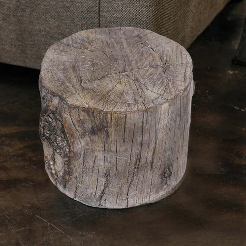 Small Round Stool | Tree Stump Design | Brown Cement