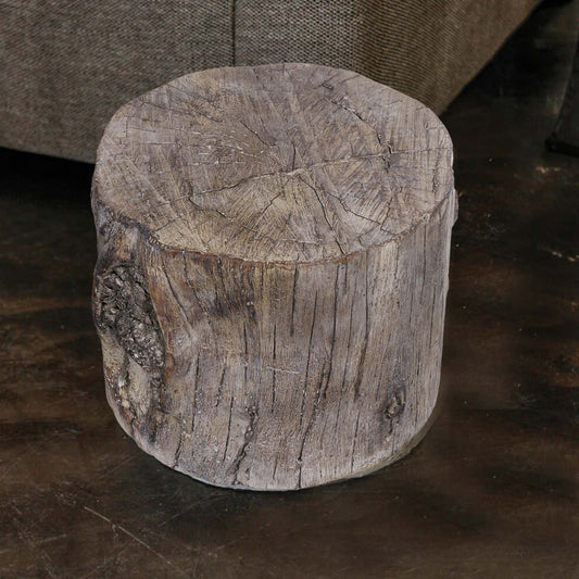 Small Round Stool | Tree Stump Design | Brown Cement