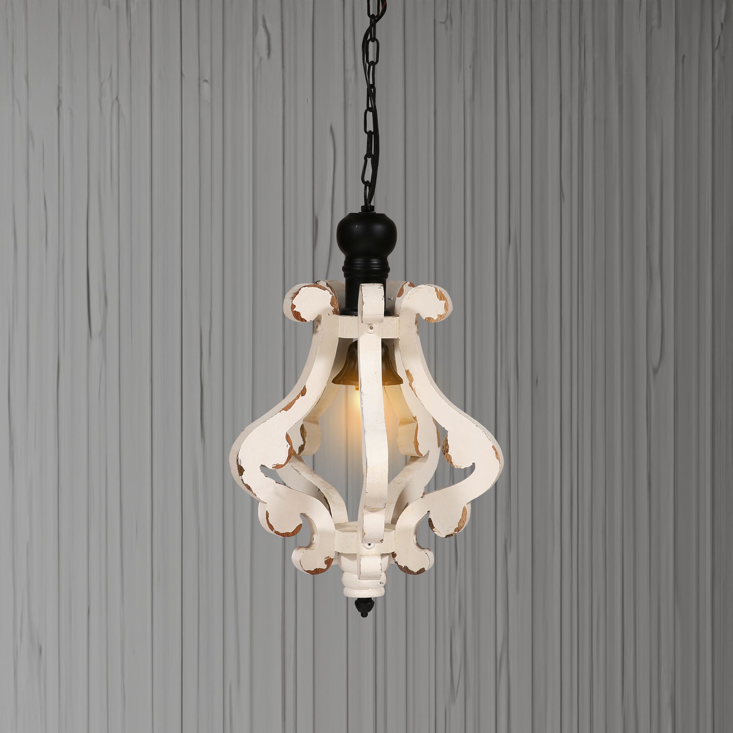 Maci 21 Inch French Country Chic Pendant Chandelier, Distressed White Mango Wood The Urban Port