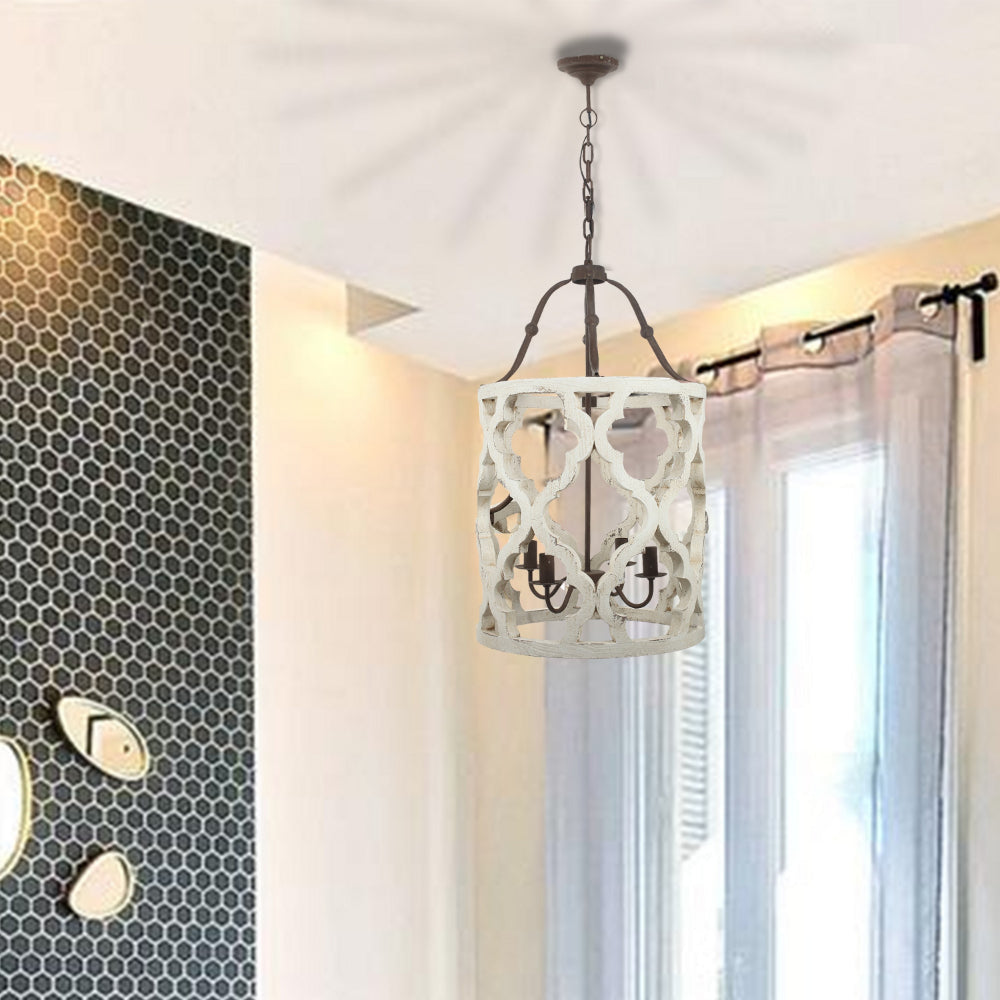 Joliette Chandelier | 4 Light Wood Design | 24" Diameter | White