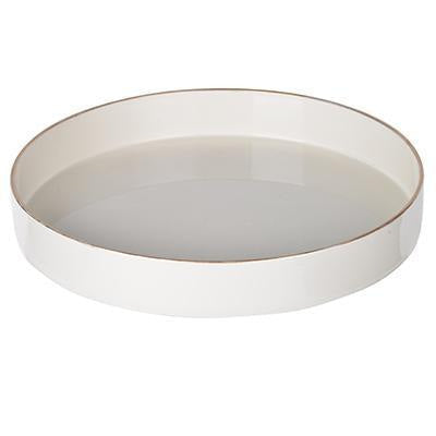 Mimosa Plastic Round Tray Gold Accented Trims Glossy White By The Urban Port ABH-42537-WHIT