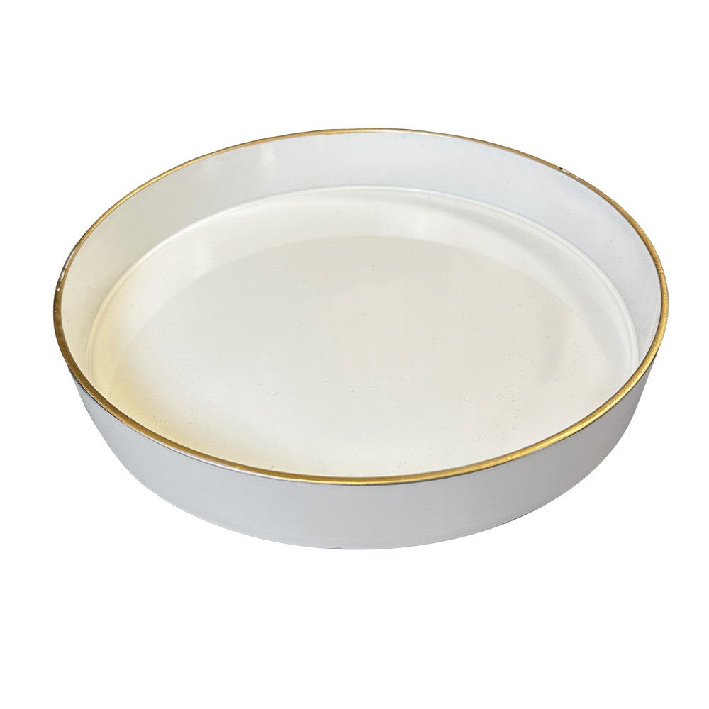 Mimosa Plastic Round Tray Gold Accented Trims Glossy White By The Urban Port ABH-42537-WHIT