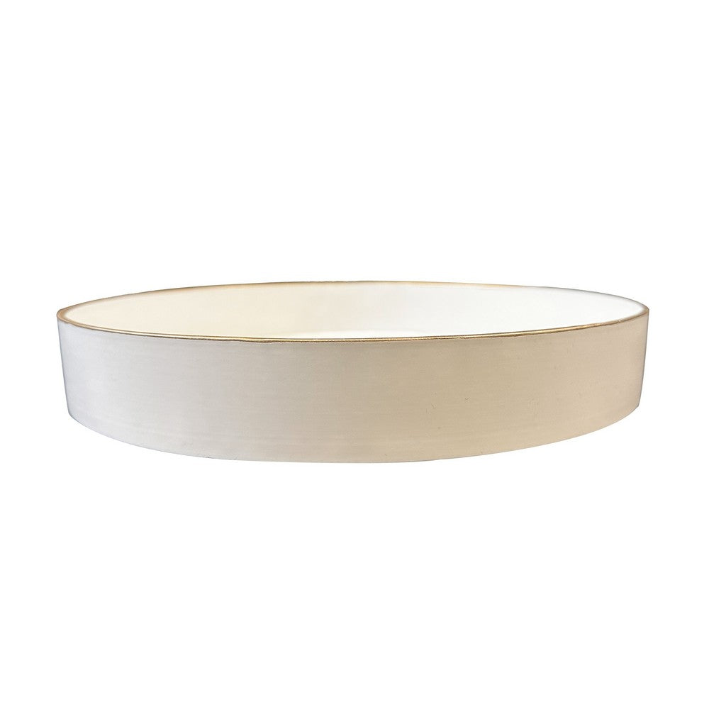 Mimosa Plastic Round Tray Gold Accented Trims Glossy White By The Urban Port ABH-42537-WHIT