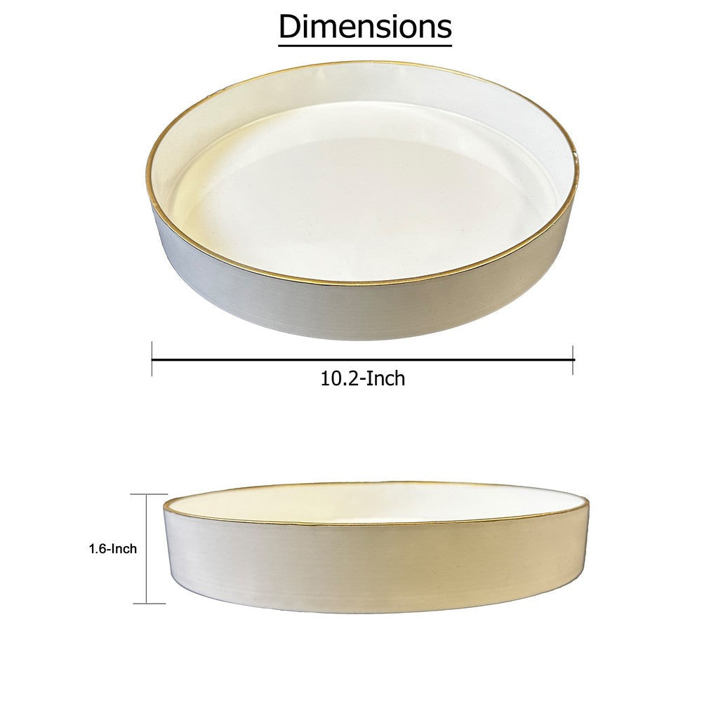 Mimosa Plastic Round Tray Gold Accented Trims Glossy White By The Urban Port ABH-42537-WHIT
