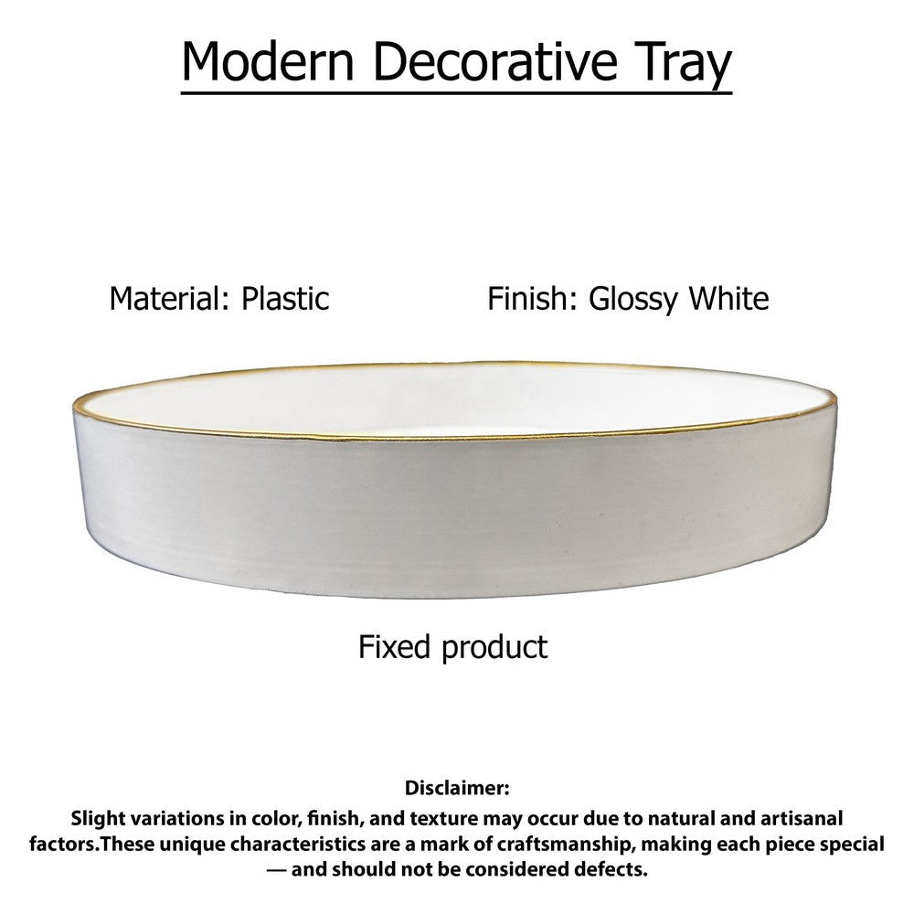 Mimosa Plastic Round Tray Gold Accented Trims Glossy White By The Urban Port ABH-42537-WHIT