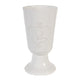 10 Inch Stone Vase, Flared Pedestal Base, Glaze White