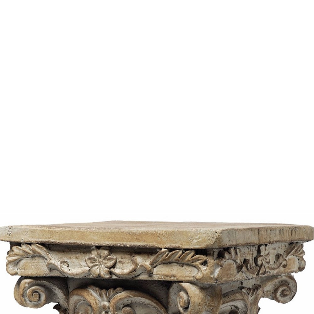 Accent Pedestal Table 10 Inch Top Weathered Brown Resin Ornate Base By The Urban Port ABH-73379