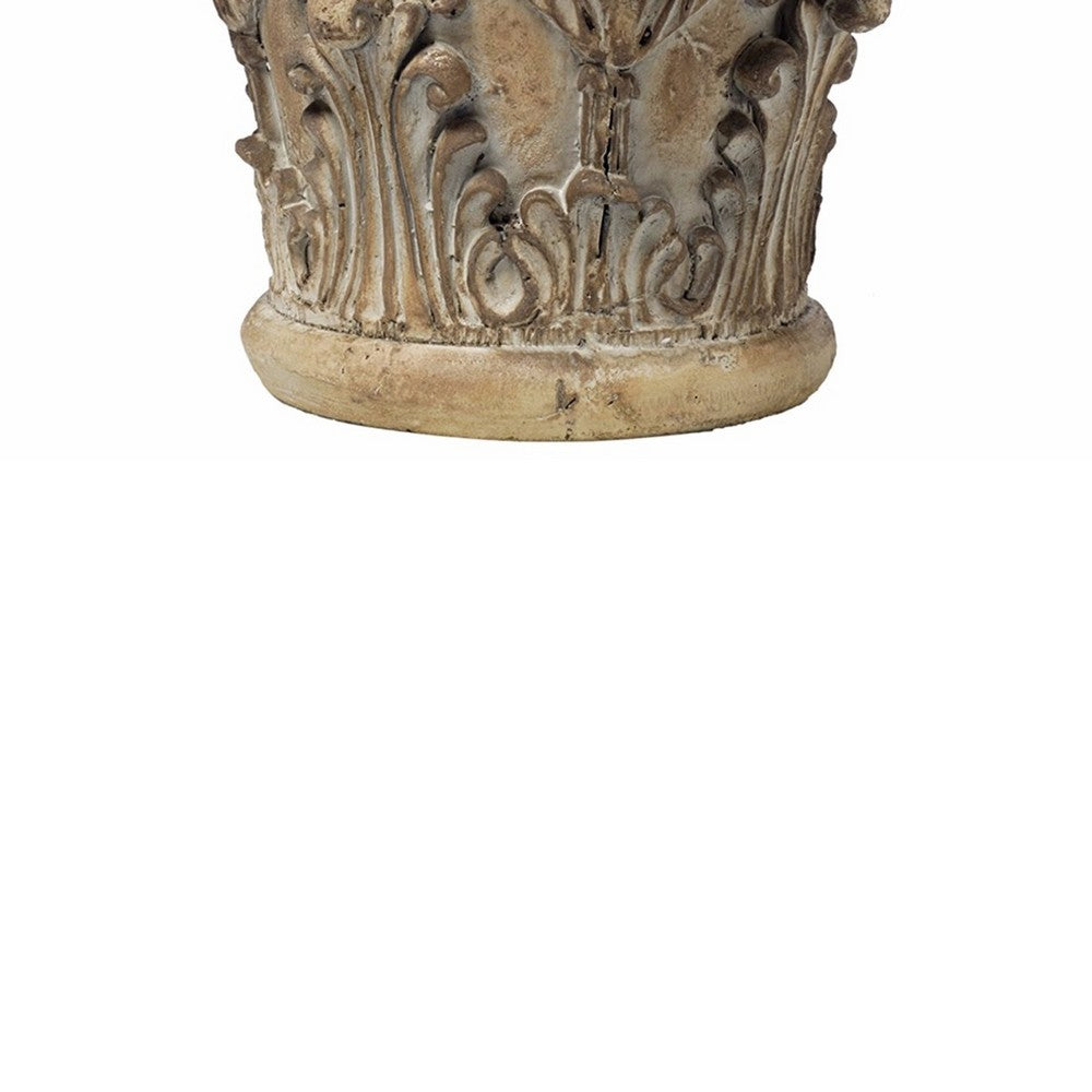 Accent Pedestal Table 10 Inch Top Weathered Brown Resin Ornate Base By The Urban Port ABH-73379