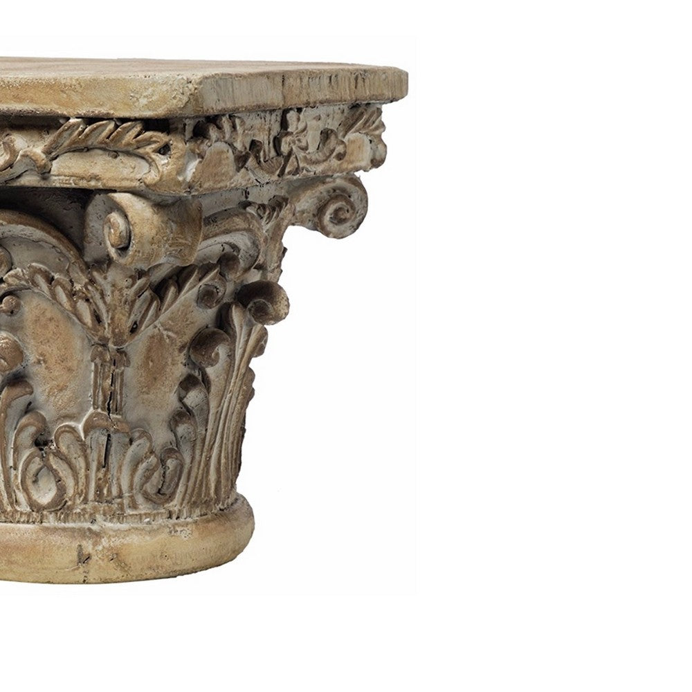 Accent Pedestal Table 10 Inch Top Weathered Brown Resin Ornate Base By The Urban Port ABH-73379