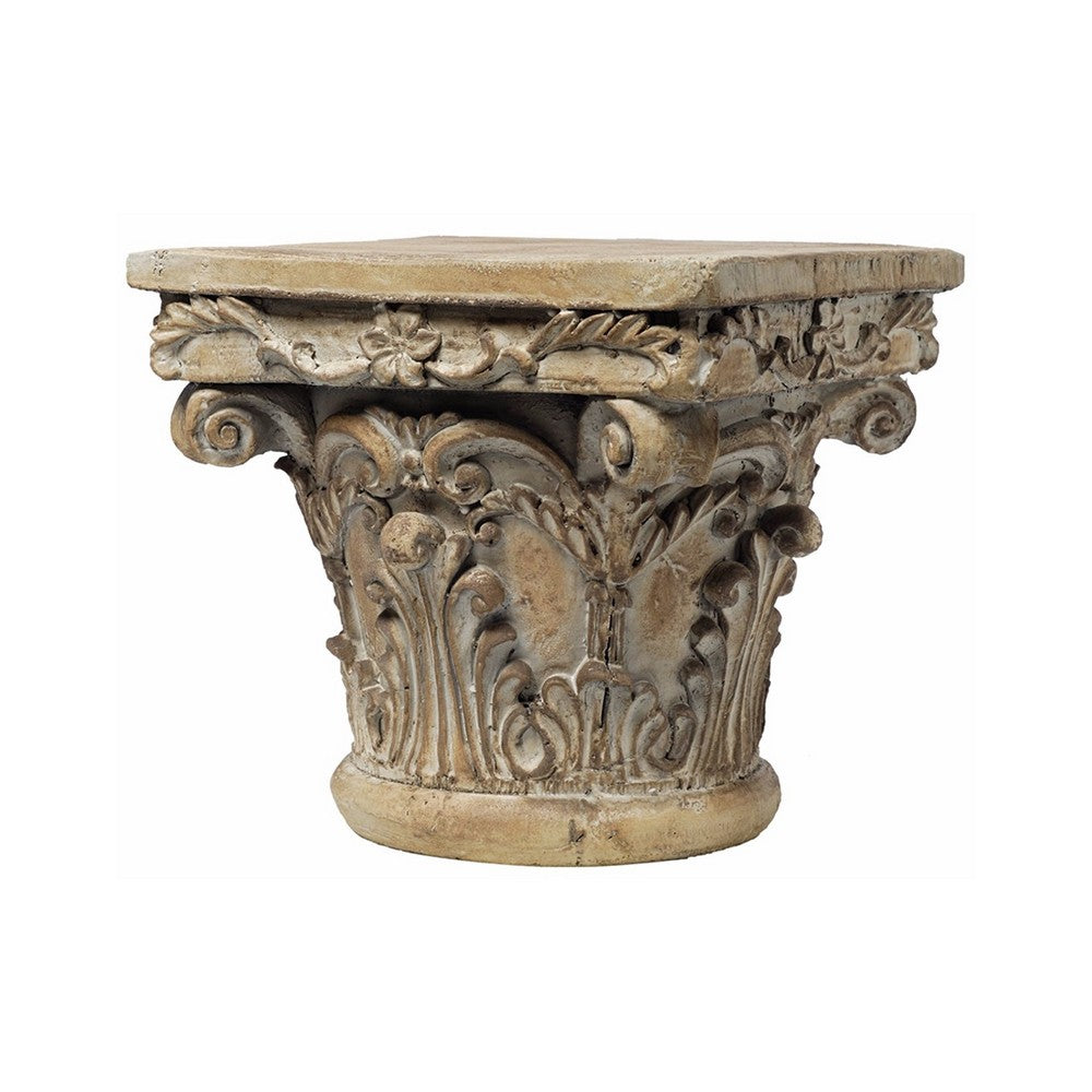 Accent Pedestal Table 10 Inch Top Weathered Brown Resin Ornate Base By The Urban Port ABH-73379