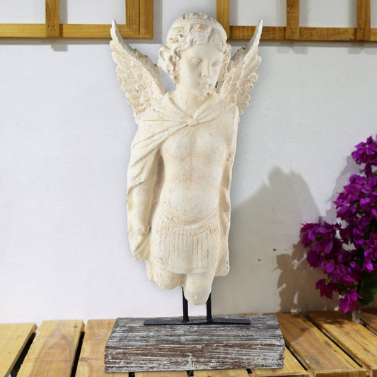 Garden Angel Bust | Magnesia & Metal | Pedestal Base | Beige