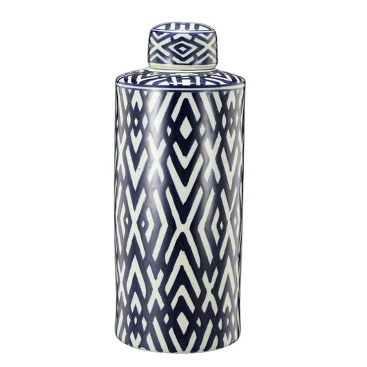 Lidded Ceramic Jar | Large | Abstract Pattern | Blue & White