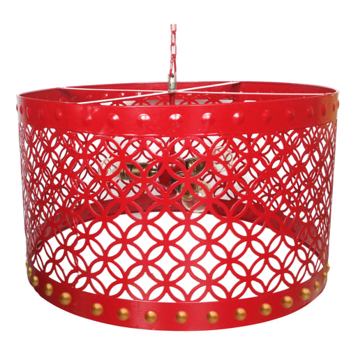 Metal Chandelier | Circular Cutout Design | Red
