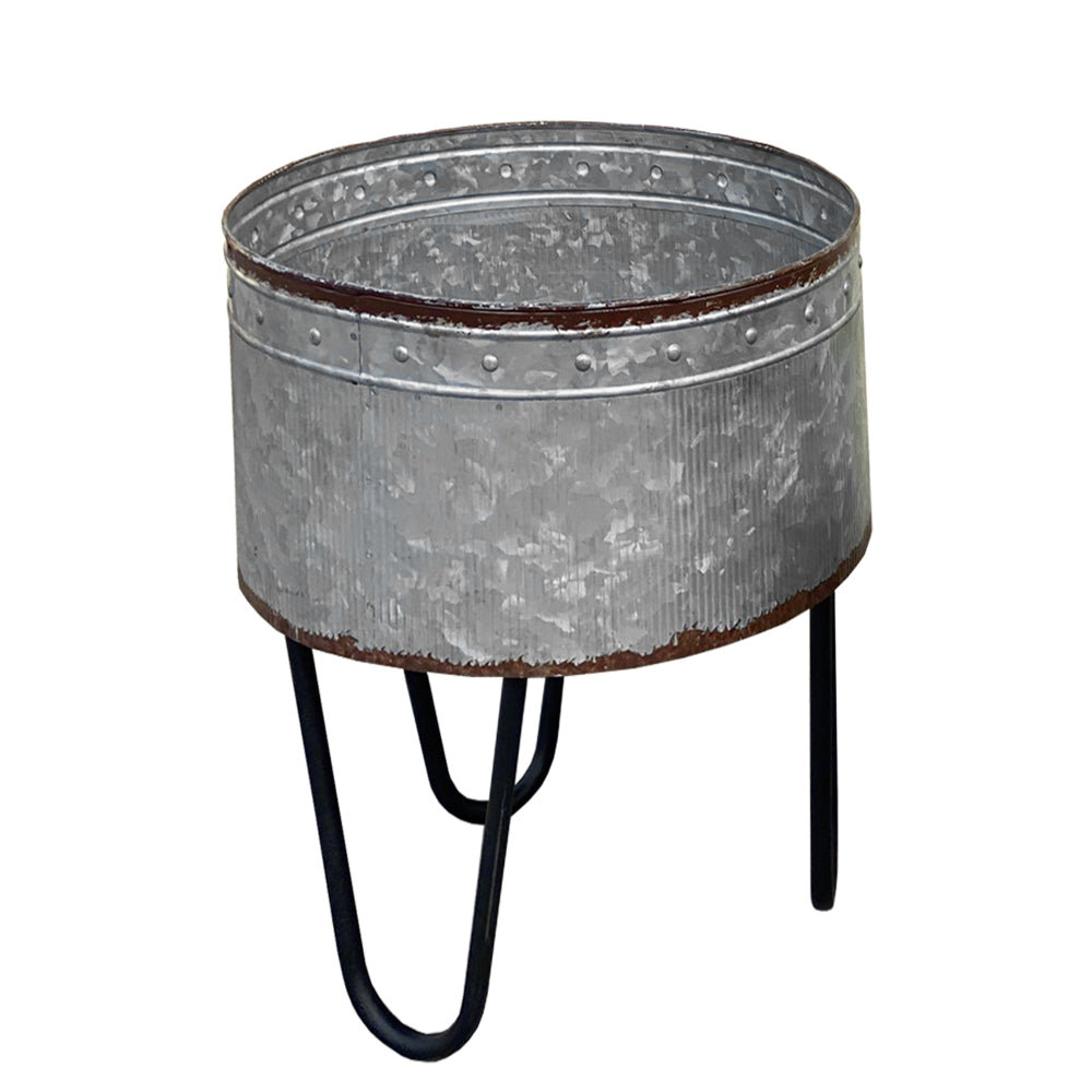 Galvanized Sheet Planter Tubs Iron Powder Coated Hairpin Legs Set of 3 Gray Black By Casagear Home ABH-D42183