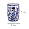 11 Inch Garden Stool Ceramic Drum Shape Blue White Floral Pattern ABH-D69818