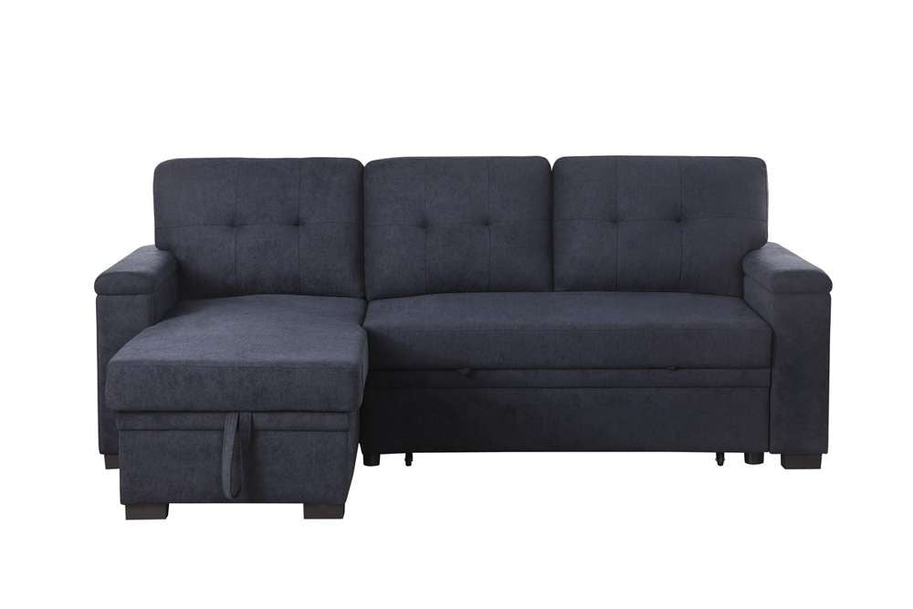 Lusy 85 Inch Reversible Sleeper Sectional Sofa Storage Chaise Dark Gray By Casagear Home BM317374