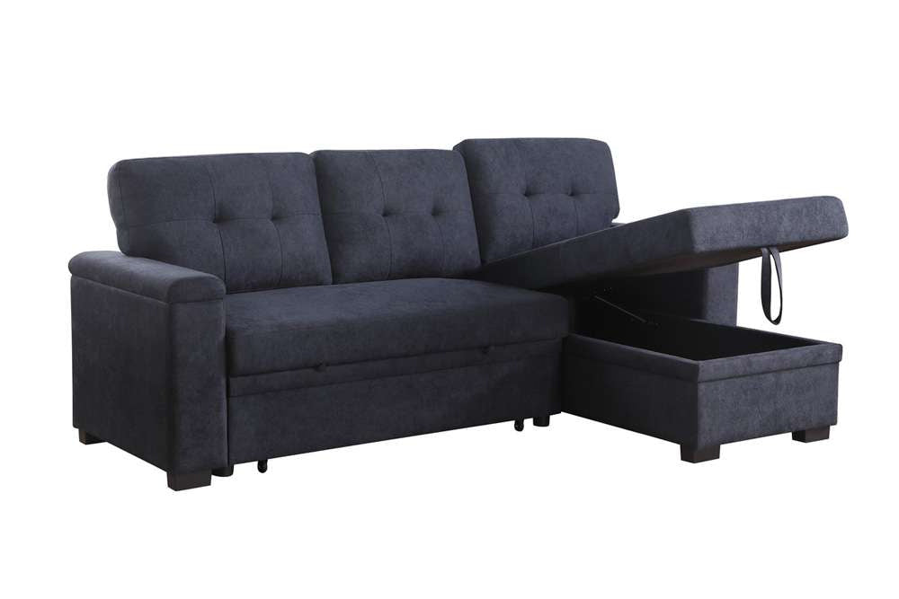 Lusy 85 Inch Reversible Sleeper Sectional Sofa Storage Chaise Dark Gray By Casagear Home BM317374