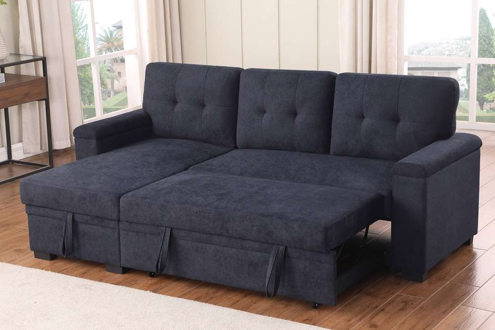 Lusy 85 Inch Reversible Sleeper Sectional Sofa Storage Chaise Dark Gray By Casagear Home BM317374