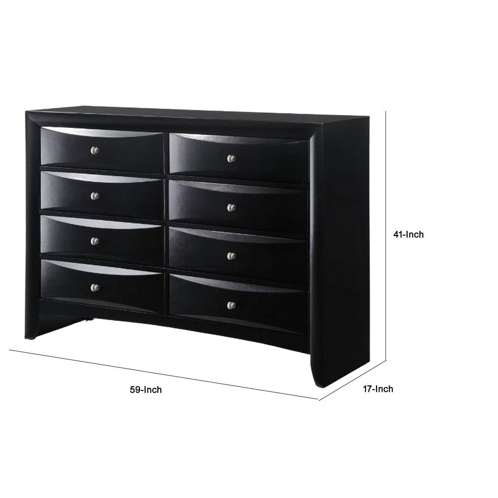 Wooden Dresser With Eight Spacious Drawers Glossy Black AMF-04165