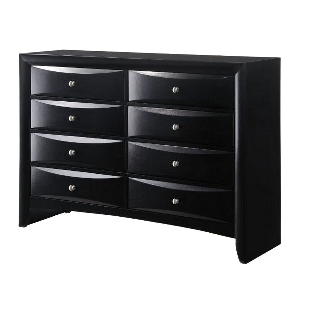 Wooden Dresser With Eight Spacious Drawers, Glossy Black