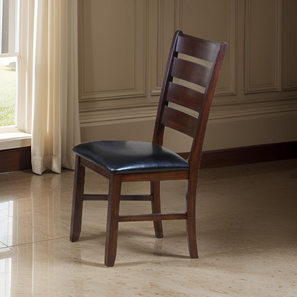 Ladder Back Side Chair Set of 2 | Brown & Black Leather