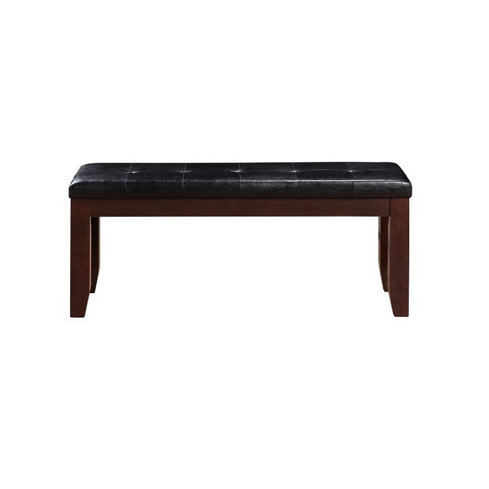 Leather Upholstered Wooden Bench With Tufted Seat Espresso Brown & Black AMF-04625
