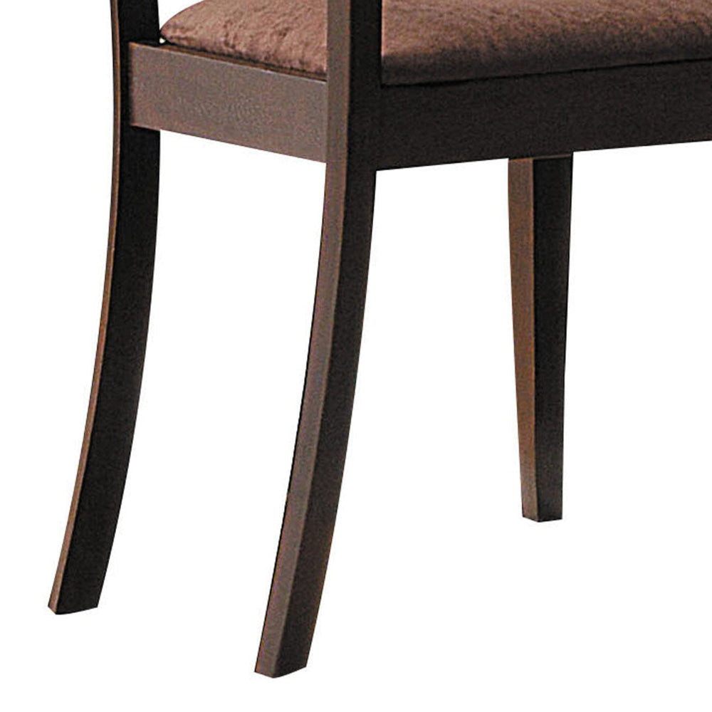 Wood & Fabric Side Chairs With Open Grid Pattern Back, Espresso Brown, Set Of 2