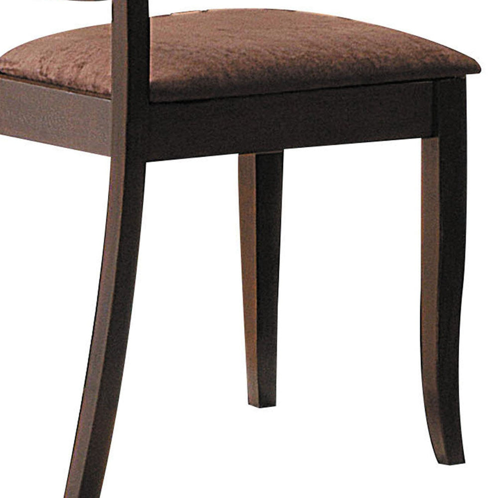 Wood & Fabric Side Chairs With Open Grid Pattern Back, Espresso Brown, Set Of 2