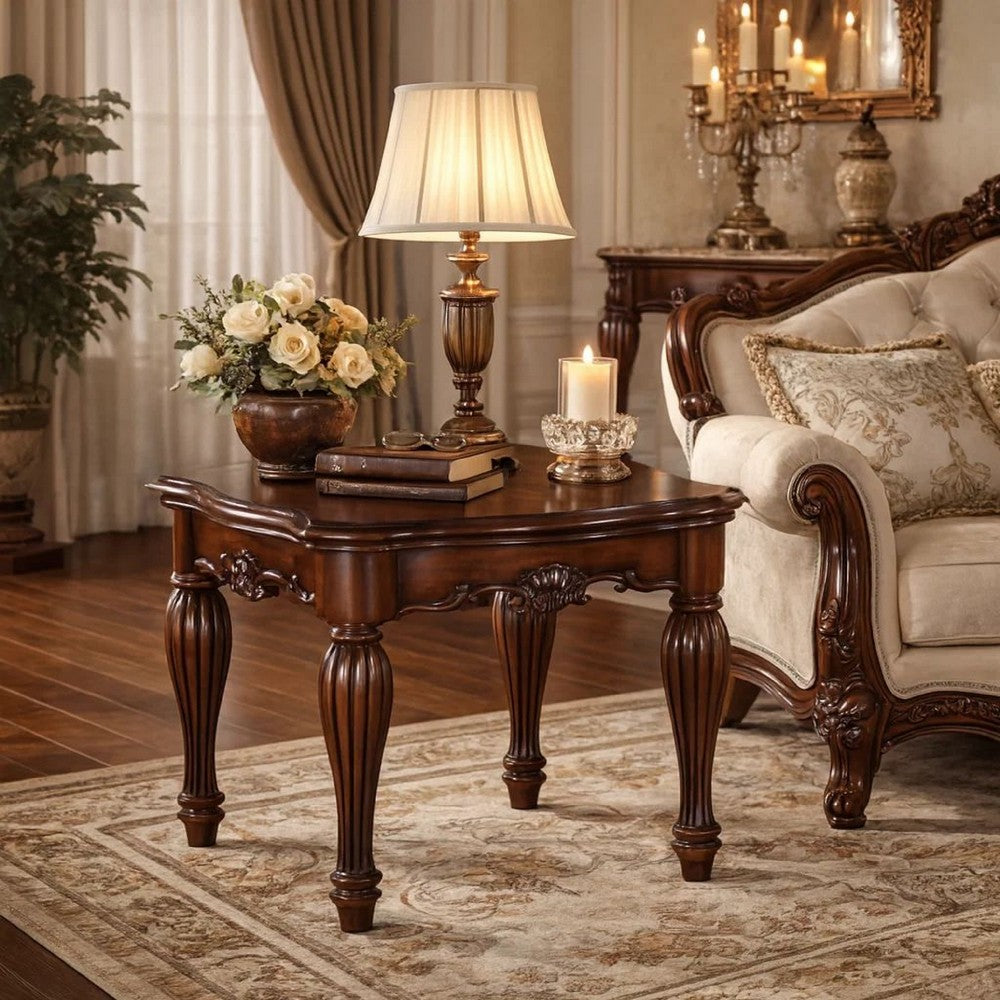End Table | Carved Details | Cherry Brown Wood
