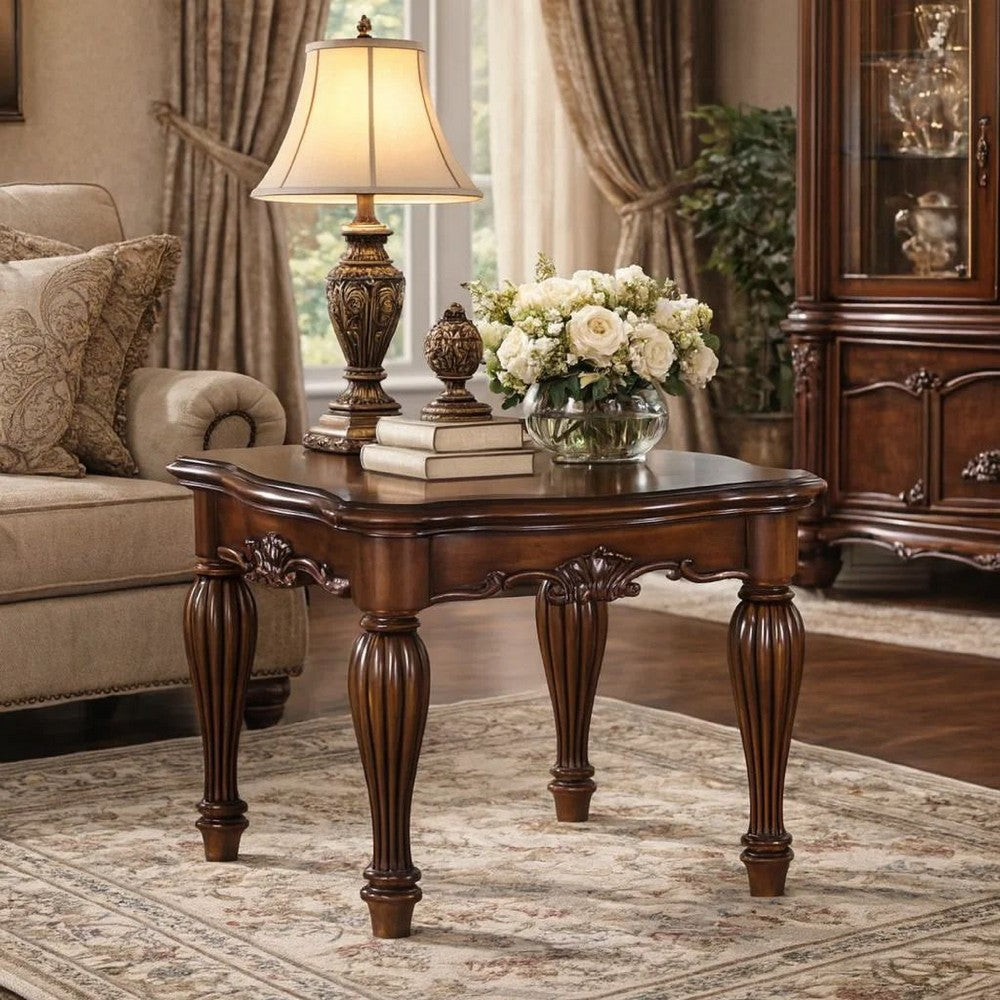 End Table | Carved Details | Cherry Brown Wood