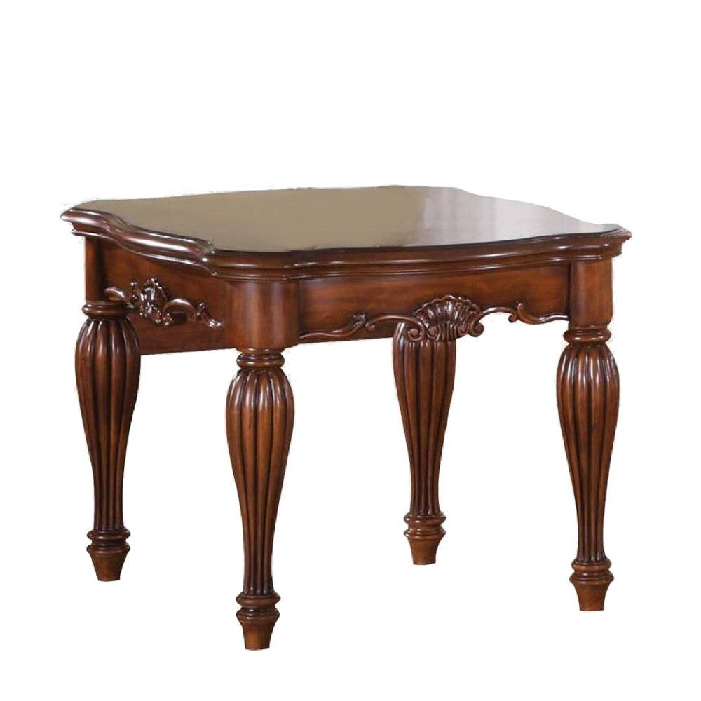 End Table | Carved Details | Cherry Brown Wood