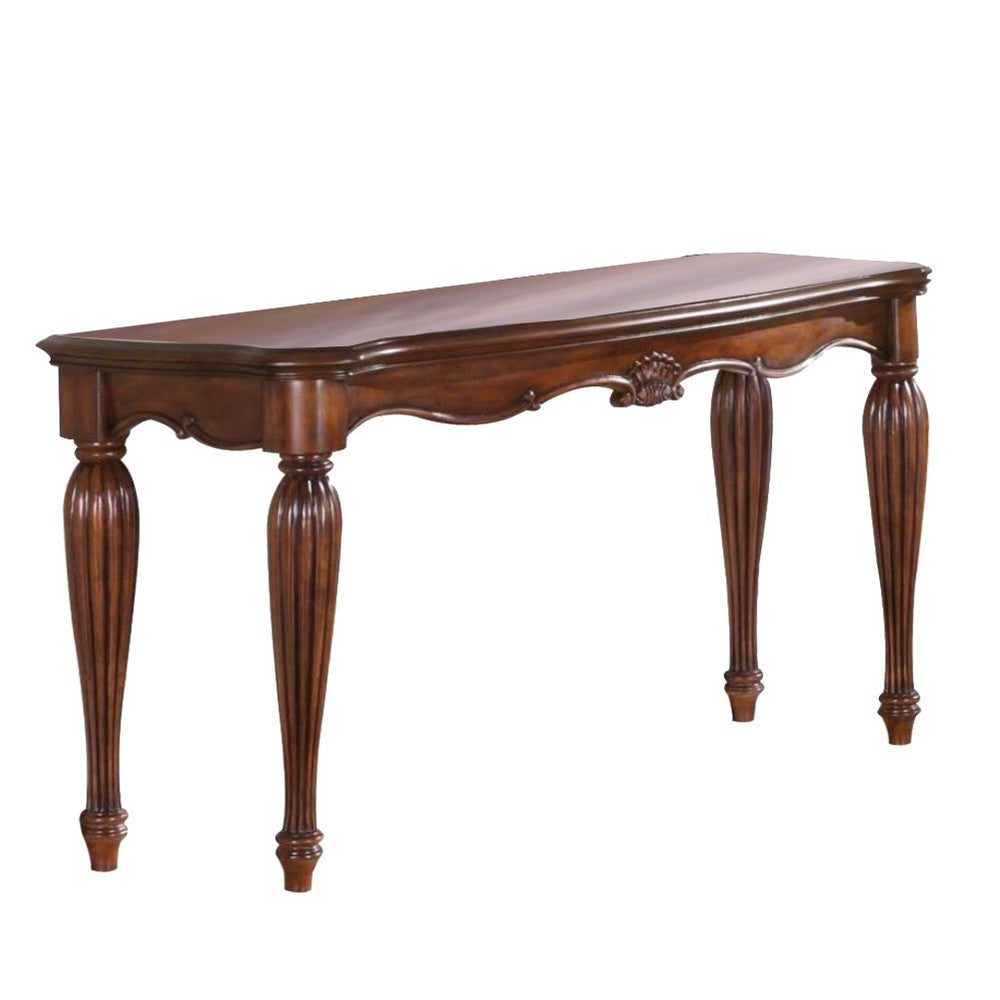 Sofa Table | Carved Details | Cherry Brown Wood