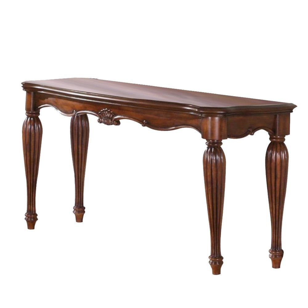 Sofa Table | Carved Details | Cherry Brown Wood