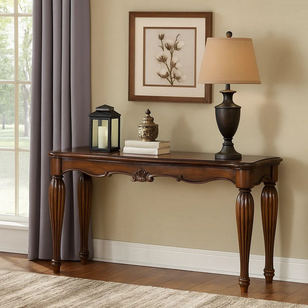 Sofa Table | Carved Details | Cherry Brown Wood