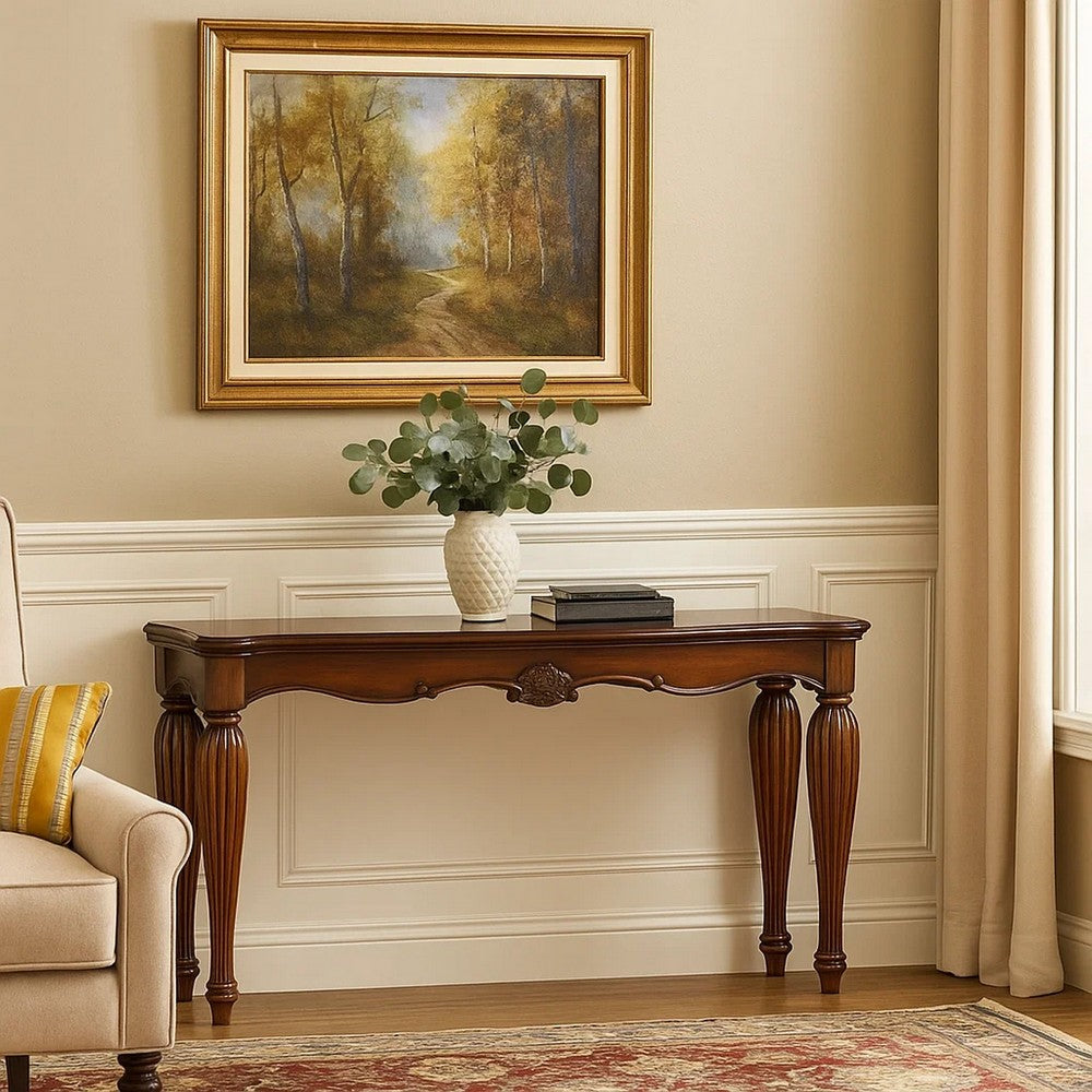 Sofa Table | Carved Details | Cherry Brown Wood