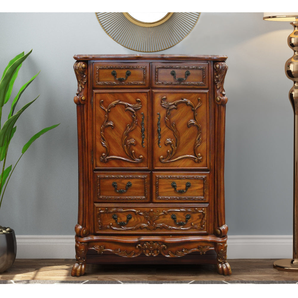 Rosy Imperial Chest | 5 Drawers | 2 Cabinets | Cherry Oak Brown