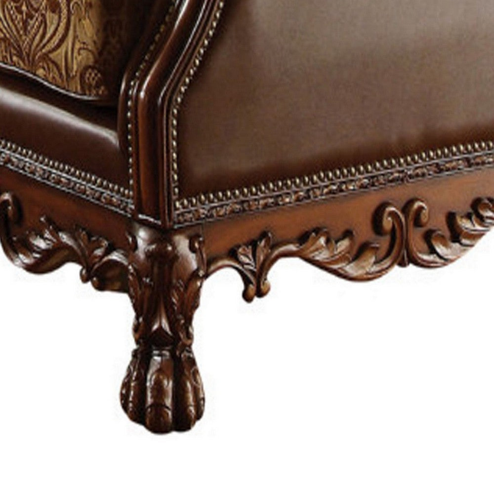 Leather Upholstered Love Seat with 2 Pillow Cherry Brown AMF-15161