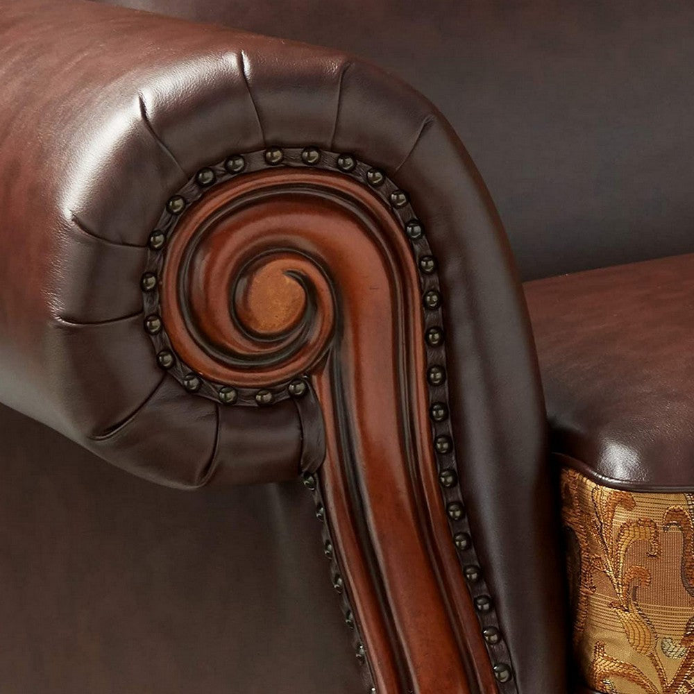 Leather Upholstered Love Seat with 2 Pillow Cherry Brown AMF-15161