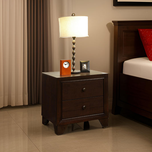 Wooden Night Stand with Two Drawer , Espresso Brown