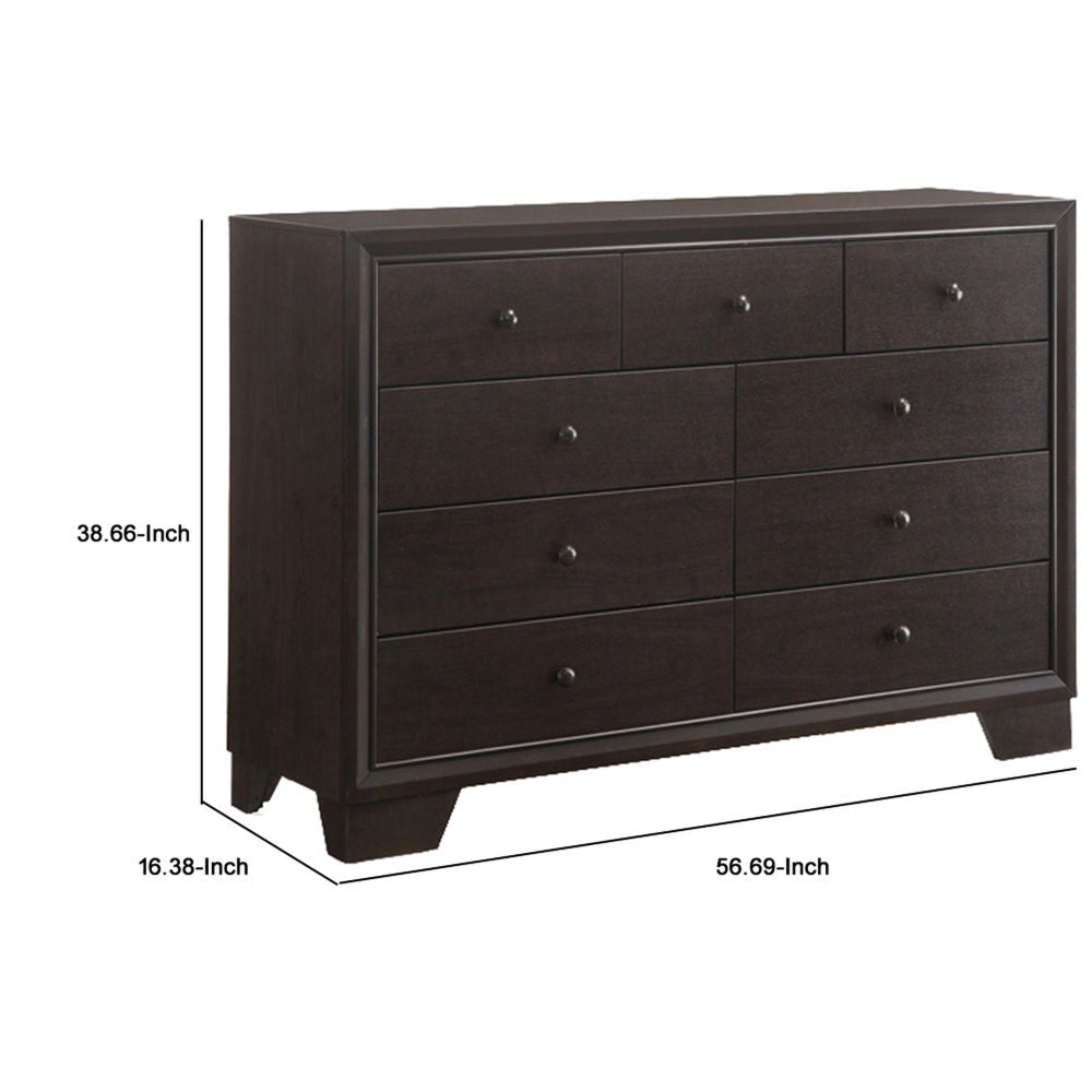 Contemporary Style Wooden Dresser With 9 Drawers Espresso Brown AMF-19575